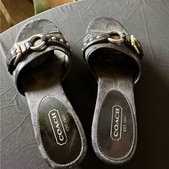 Coach Black Women's Sandals with Silver Accents - Picture 2 of 8